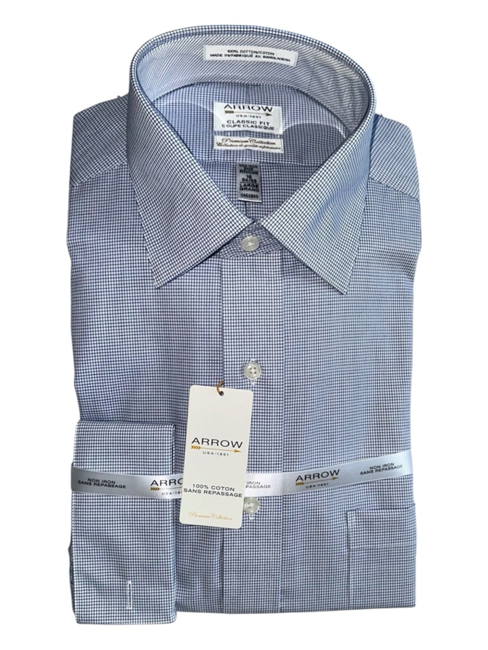 ARROW Men's Light Blue Micro-Check Cotton Dress Shirt